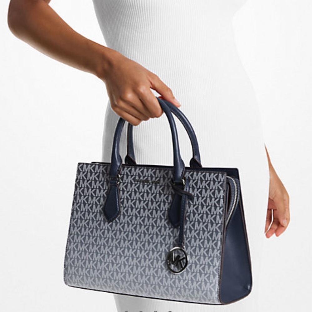 MICHAEL KORS Sheila Medium Ombré Signature Logo CZ Satchel Crossbody 
Navy 
NWT - Picture 3 of 16